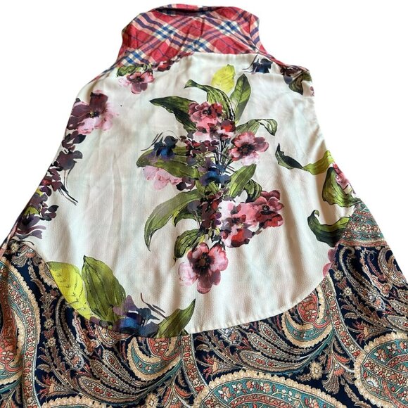 Aratta Silent Journey Plaid Sleeveless Dress Floral Chiffon Back Paisley Flowy - Picture 9 of 12